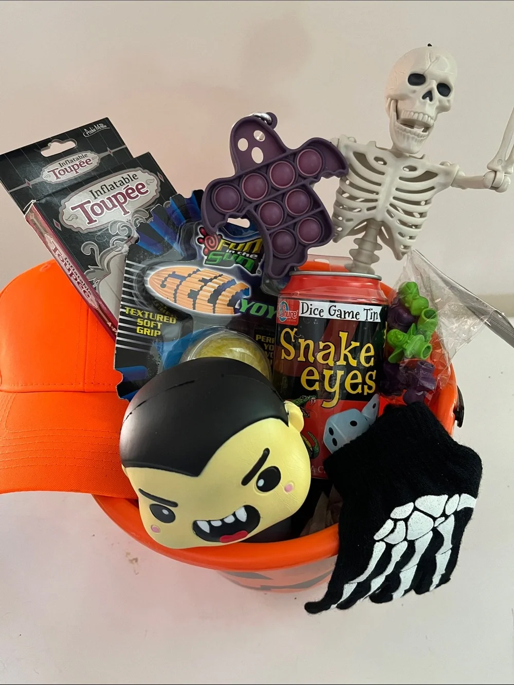 Orange Pumpkin Kids Costume Bucket with Halloween Accessories
